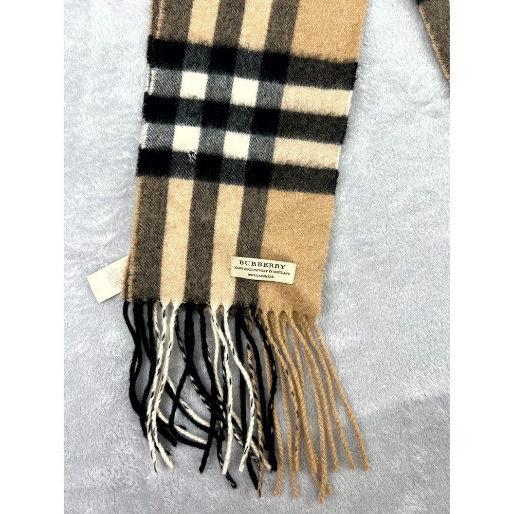 Burberry Cashmere Scarf Camel Iconic Classic Nova Check 48" x 6" Fringe Scotland - Picture 2 of 10